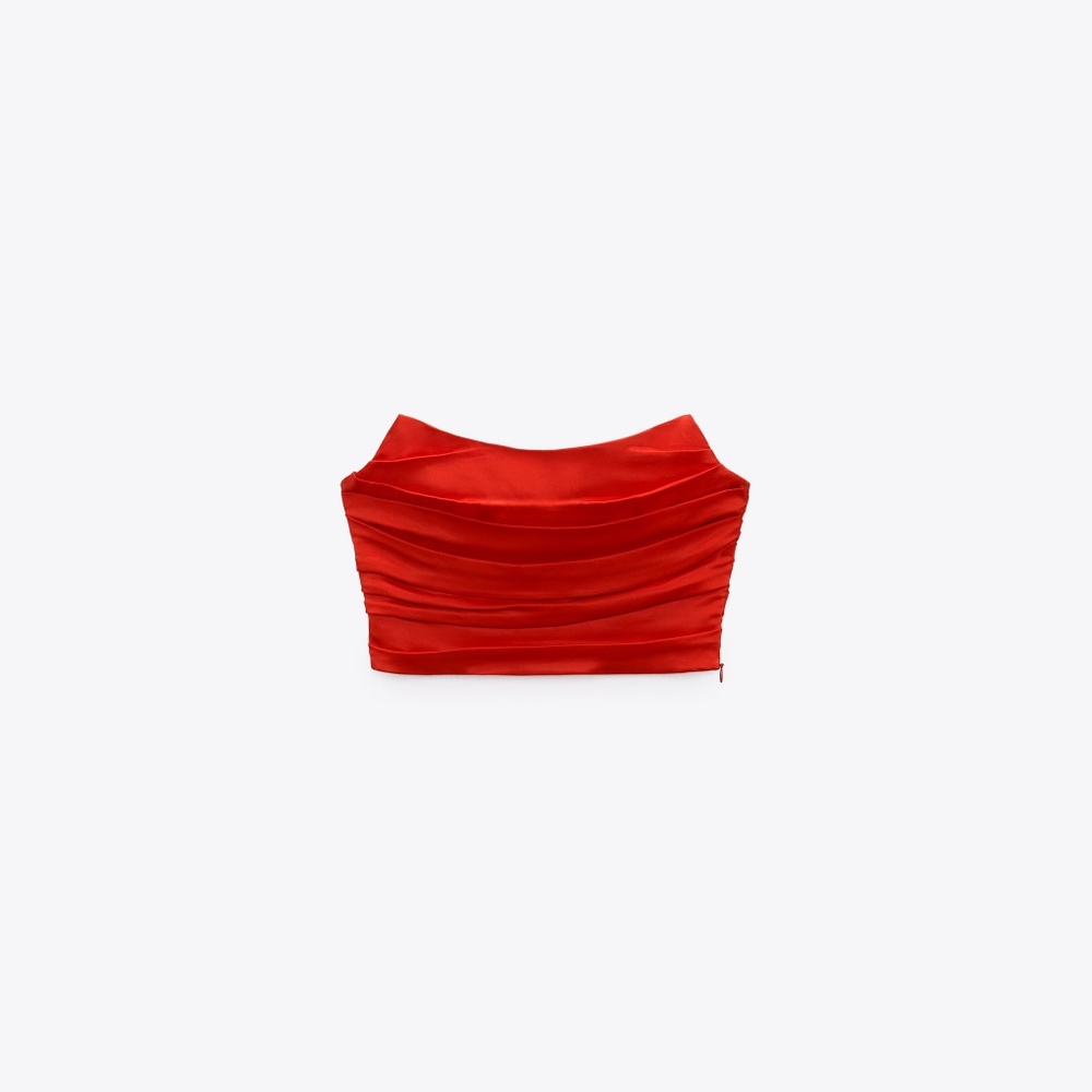 Zara SATIN EFFECT CROP TOP Size M Red BRAND NEW
